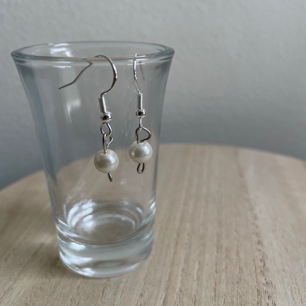 Single White Beaded Earrings